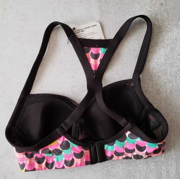 Victoria Secret Underwire Angel Sports Bra Neon Pink Black SZ 32B - Picture 3 of 4